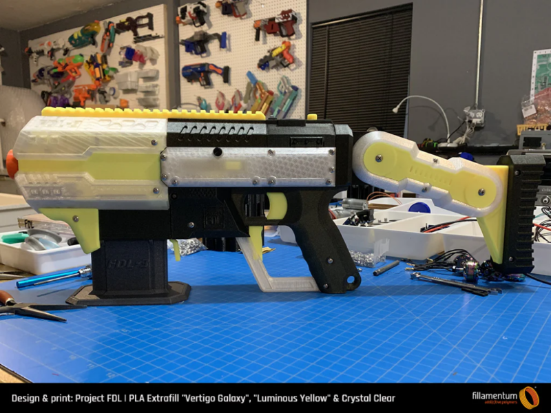 PLA_Extrafill_Vertigo_Galaxy_Luminous_Yellow_Crystal_Clear_Project_FDL_Foam_Dart_Launcher-Portugal-Espana-Evolt-Impressao-3D